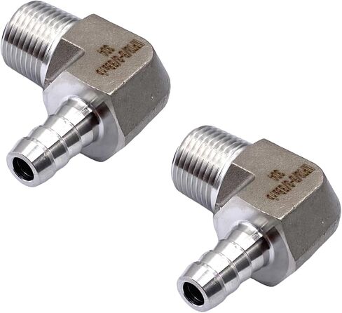 2 قطعة 3/8 "MNPT إلى 3/8" تركيبات شائكة، خرطوم بارب من الفولاذ المقاوم للصدأ 90 درجة إلى محولات خيط ذكر NPT لأنظمة الغازات والمياه والزيوت والوقود in Kuwait
