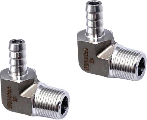 2 قطعة 3/8 "MNPT إلى 3/8" تركيبات شائكة، خرطوم بارب من الفولاذ المقاوم للصدأ 90 درجة إلى محولات خيط ذكر NPT لأنظمة الغازات والمياه والزيوت والوقود in Kuwait