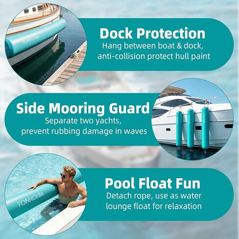6.5FT/10FT Inflatable Boat Fender – Heavy Duty PVC Boat Accessory for Hull Protection, Quick Inflation & Foldable Storage for Docks, Lakes & Marinas in Kuwait