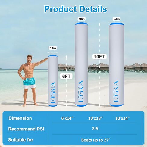 6FT/10FT Inflatable Boat Fenders for Docking, Large Boat Bumpers, Large Dock Fenders Bumpers for Fishing Boat, Yachts, Pontoon Boat and Jet Ski in Kuwait