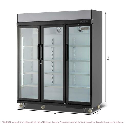 Frigidaire Commercial, 70.9" Triple Door Glass Display Refrigerator, Merchandiser Fridge, 49 Cu Ft, LED Lighting, 8 Wire Shelves, Digital Temperature Control, Self-Closing Glass Doors in Kuwait