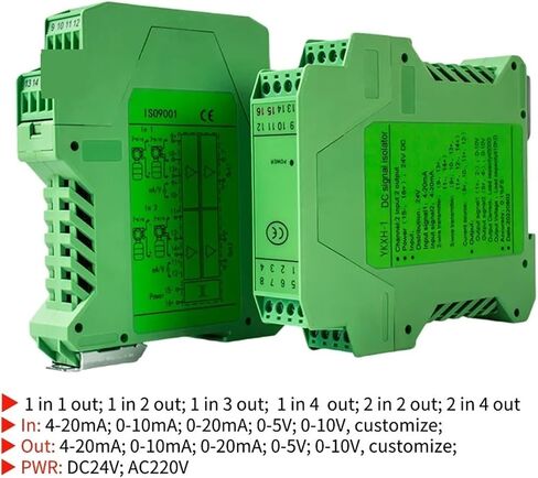 DC24V 4 20mA 0-10V 0-5V Analog Signal Splitter AC220V Galvanic Signal Isolator 1 in 2 in 2 Out Signal Isolation Current Converter(0-10mA,Output 4-20mA) in Kuwait