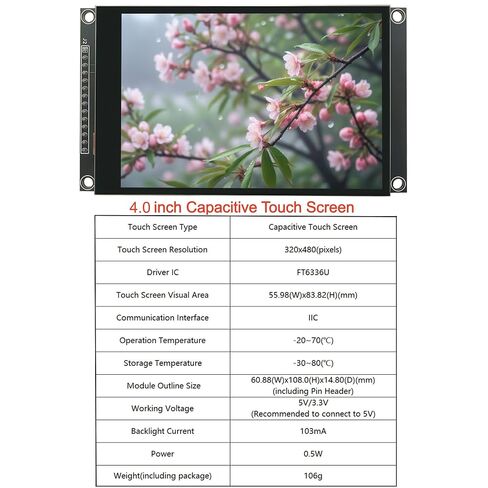 4.0 بوصة TN 320x480 شاشة تعمل باللمس بالسعة SPI المسلسل FT6336U وحدة عرض تعمل باللمس للسائق متوافقة مع Arduino ESP32 in Kuwait