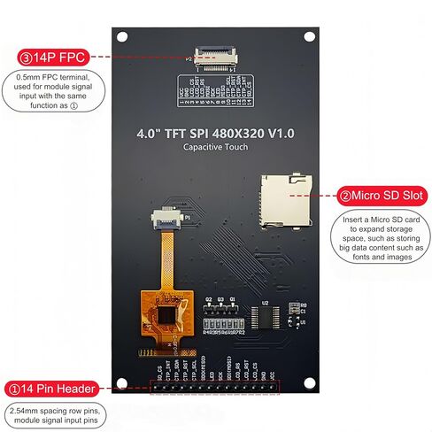 4.0 بوصة TN 320x480 شاشة تعمل باللمس بالسعة SPI المسلسل FT6336U وحدة عرض تعمل باللمس للسائق متوافقة مع Arduino ESP32 in Kuwait