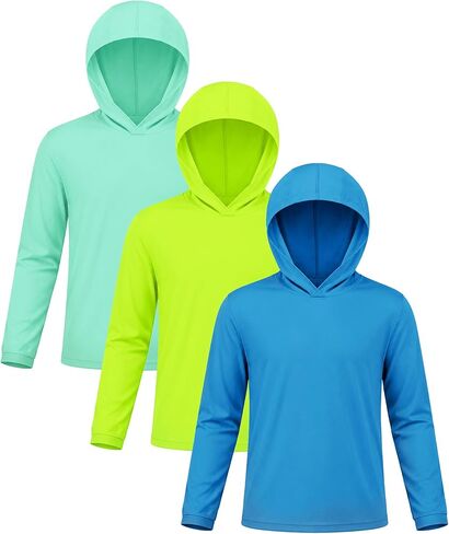 ZITY 3 Pack Rash Guard for Boys Long Sleeve Hooded Swim Shirt Kids UPF50+ Sun Protection Fishing Shirt Lightweight in Kuwait