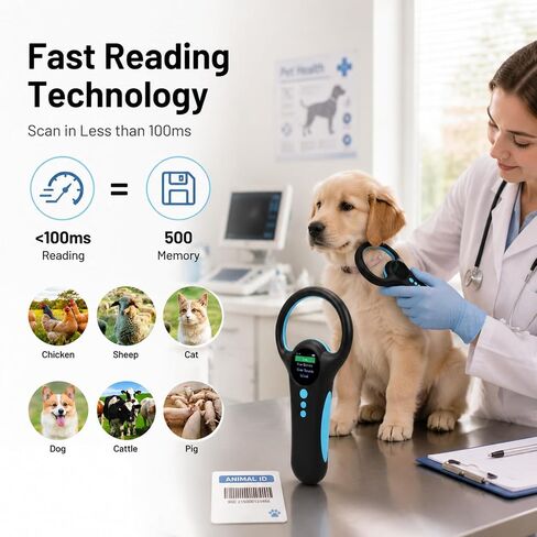 Pet Microchip Reader 134.2K & 125K Dual Frequency Handheld Animal Tag Scanner Rechargeable USB Portable - Fast Chip ID Retrieval, User - Friendly Design for Veterinarians and P in Kuwait
