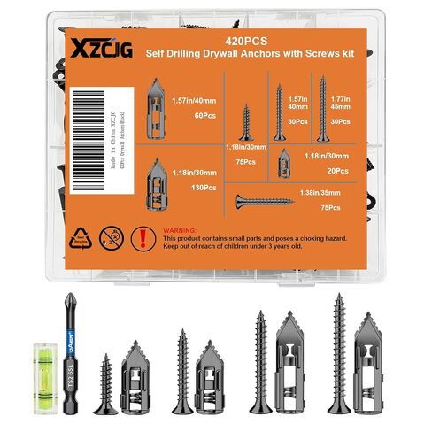 Metal Self Drilling Drywall Anchors with Screws Kit with Bit and Level | 420 pcs,No Drilling,Mess Free,Mini Damage,Carbon steel,Hold on 66 Pound in Kuwait