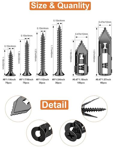 Metal Self Drilling Drywall Anchors with Screws Kit with Bit and Level | 420 pcs,No Drilling,Mess Free,Mini Damage,Carbon steel,Hold on 66 Pound in Kuwait