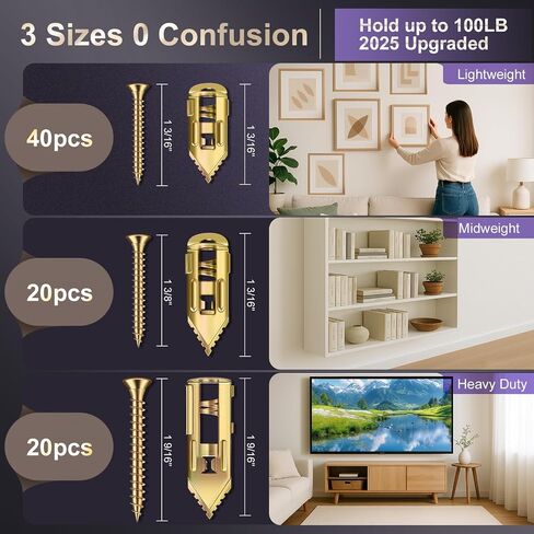80pcs Self Drilling Drywall Anchors and Screws Kit, Upgraded 3 Sizes Heavy Duty Wall Anchors Kit Zinc Plated Steel, No Pre-Drill No Holes, Holds 100LBS+ for Picture Frames, Shelves, TV in Kuwait