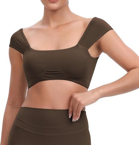 Aoxjox Women's Workout Lumira Sports Bras Wide Shoulder Low-Medium Impact Bra Yoga Crop Tank in Kuwait