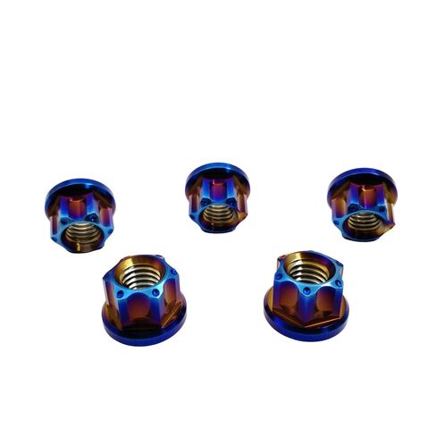 RISON Titanium Nuts M6 M8 M10 M12 Nut Hex Flange Bolt Screw Nut for Locomotive and Motorcycle Bicycle Car Boat Brake Accessories Titanium Fasteners Titanium Nut Pack of 5 (M8, Burnt Blue) in Kuwait