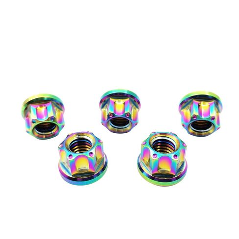 RISON Titanium Nuts M6 M8 M10 M12 Nut Hex Flange Bolt Screw Nut for Locomotive and Motorcycle Bicycle Car Boat Brake Accessories Titanium Fasteners Titanium Nut Pack of 5 (M8, Burnt Blue) in Kuwait