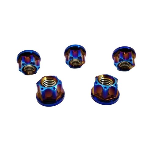 RISON Titanium Nuts M6 M8 M10 M12 Nut Hex Flange Bolt Screw Nut for Locomotive and Motorcycle Bicycle Car Boat Brake Accessories Titanium Fasteners Titanium Nut Pack of 5 (M8, Burnt Blue) in Kuwait