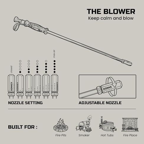 The Blower by Donkey Long Tong | Handmade Fire Blow Pipe with Adjustable Jet Nozzle | Essential Camping Gear Fire Starter for Campfire, BBQ, Fire Pit & Charcoal | Wood Handle Outdoor Fire Blower Gift in Kuwait