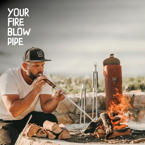 The Blower by Donkey Long Tong | Handmade Fire Blow Pipe with Adjustable Jet Nozzle | Essential Camping Gear Fire Starter for Campfire, BBQ, Fire Pit & Charcoal | Wood Handle Outdoor Fire Blower Gift in Kuwait