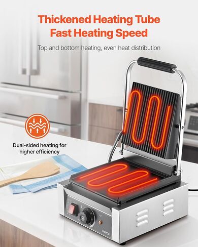 VEVOR Commercial Panini Grill, 1800W Electric Sandwich Panini Maker, Stainless Steel Sandwichs Press Grill with Handle and Temp Control, 8.8x9 in Flat Enamel Plate, for Hamburger Steak Bacon in Saudi Arabia