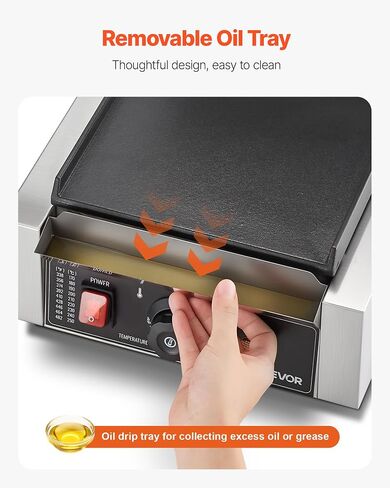 VEVOR Commercial Panini Grill, 1800W Electric Sandwich Panini Maker, Stainless Steel Sandwichs Press Grill with Handle and Temp Control, 8.8x9 in Flat Enamel Plate, for Hamburger Steak Bacon in Saudi Arabia
