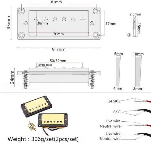Guitar Humbucker Pickups Set,Double Coil Neck and Bridge Pickup Replacement Parts for LP Electric Guitar (GOLD-2) in Kuwait