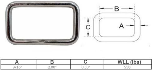 4 Pcs Marine 3/16" x 2" Rectangular Ring Link Rectangle Loop T304 Stainless Steel, 550 Lb WLL in Kuwait