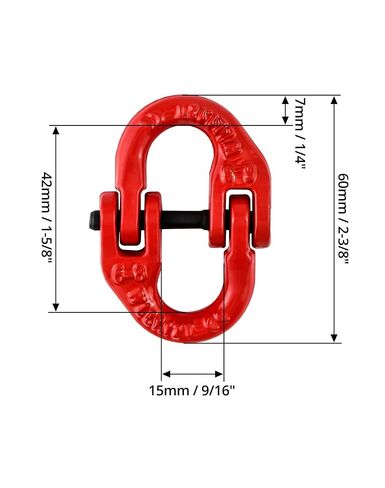 QWORK G80 Alloy Steel Hammerlock Coupling Link Connecting Link, 1/4", Red Painted, 2645 lbs Working Load Limit, 2 Pack in Kuwait