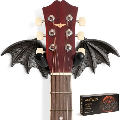 Adowes Bat Wing Guitar Wall Mount 1 Pack Rustic Black | Cast Iron Build, Soft Foam Arms, Fits Acoustic, Electric, Bass and Ukulele Mandolin Banjo, Bedroom, Music Room, Home Studio in Kuwait