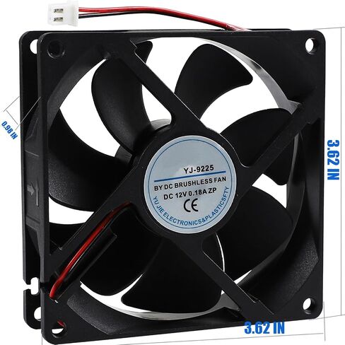 YJ-9225 Fan for Refrigerator, Cabinet, Computer Cases, Industrial Equipment | Size: 92x92x25mm 9CM DC 12V 0.18A 2-Wire Small Radiator Cooling Fan in Kuwait