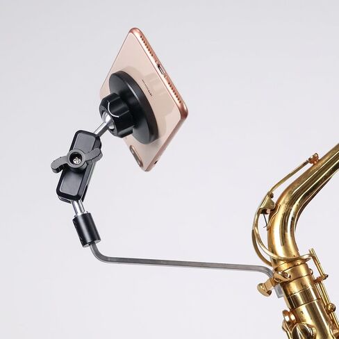 حامل مغناطيسي للهاتف Saxophone Lyre لـ Alto/Tenor Sax، ملحقات الساكسفون حامل الموسيقى Magsafe مع ذراع قابل للتعديل، يناسب iPhone 17 Pro Max، Galaxy، جميع الهواتف الذكية مقاس 4-7 بوصات in Kuwait