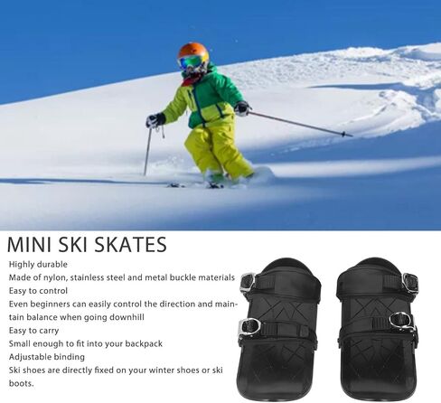Portable Short Skis, Mini Ski Skates with Adjustable Binding for Winter Outdoor Snow Sliding Downhill Cross Country Black One Size in Kuwait
