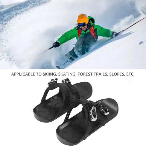 Portable Short Skis, Mini Ski Skates with Adjustable Binding for Winter Outdoor Snow Sliding Downhill Cross Country Black One Size in Kuwait