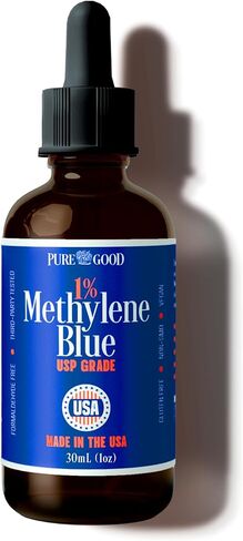 سائل PureGood Methyne Blue 1% - 10 مجم لكل 1 مل - 30 مل (1 أونصة سائلة) - حوالي 30 حصة - تم اختباره من قبل طرف ثالث - زجاجة من الزجاج الكهرماني in Kuwait