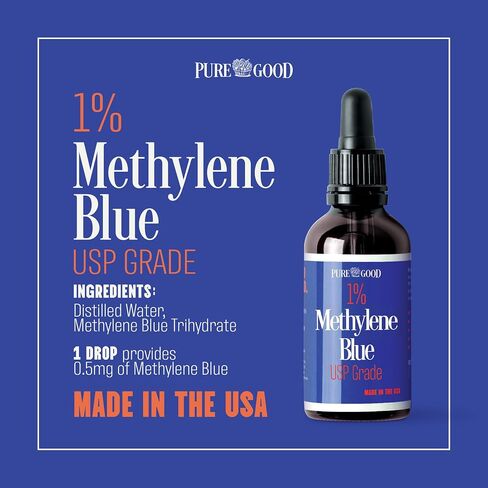 سائل PureGood Methyne Blue 1% - 10 مجم لكل 1 مل - 30 مل (1 أونصة سائلة) - حوالي 30 حصة - تم اختباره من قبل طرف ثالث - زجاجة من الزجاج الكهرماني in Kuwait
