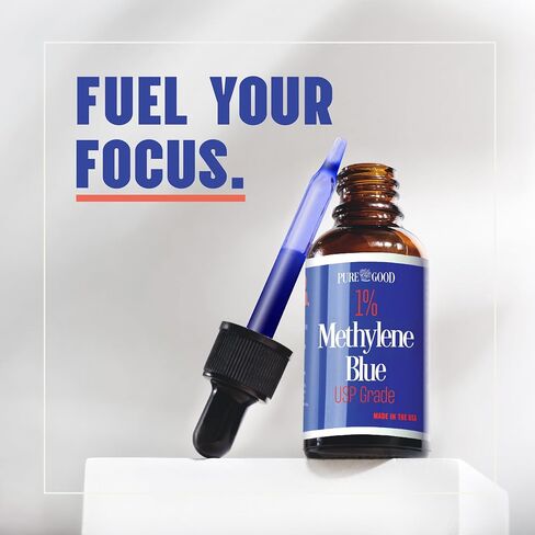 سائل PureGood Methyne Blue 1% - 10 مجم لكل 1 مل - 30 مل (1 أونصة سائلة) - حوالي 30 حصة - تم اختباره من قبل طرف ثالث - زجاجة من الزجاج الكهرماني in Kuwait
