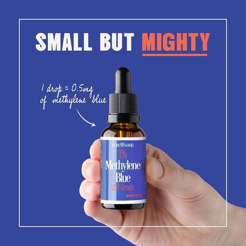 سائل PureGood Methyne Blue 1% - 10 مجم لكل 1 مل - 30 مل (1 أونصة سائلة) - حوالي 30 حصة - تم اختباره من قبل طرف ثالث - زجاجة من الزجاج الكهرماني in Kuwait