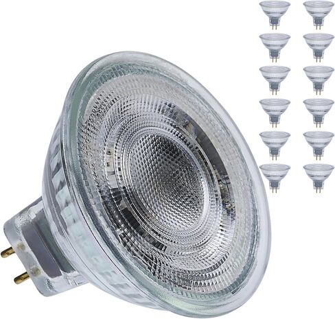 Satco 12V الجهد المنخفض LED MR16 الكاشف 5.5W 50W يعادل 3500K أبيض محايد 90+ CRI 36 Beam GU5.3 Bi-Pin Base Dimmable Clear Finish جزء S12367 (12 حزمة) in Kuwait