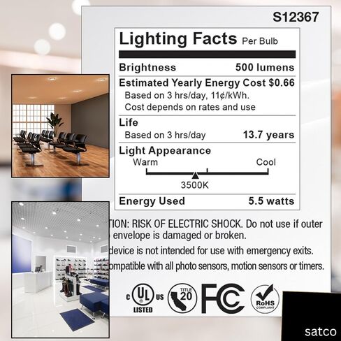 Satco 12V الجهد المنخفض LED MR16 الكاشف 5.5W 50W يعادل 3500K أبيض محايد 90+ CRI 36 Beam GU5.3 Bi-Pin Base Dimmable Clear Finish جزء S12367 (12 حزمة) in Kuwait