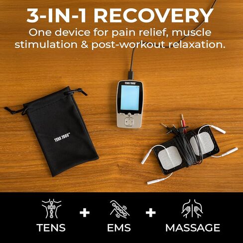 TENS 7000 3-in-1 Combo TENS Unit Muscle Stimulator, Back Pain Relief, Sciatica, Neck, Shoulder, Muscle Pain, Electronic Pulse Massage, 36 Customizable Programs, 4 Electrode Pads in Kuwait