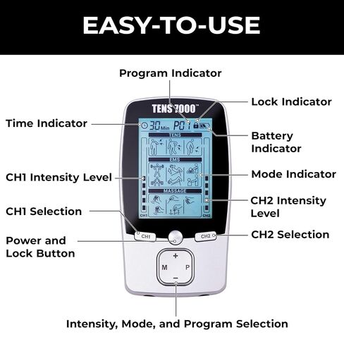 TENS 7000 3-in-1 Combo TENS Unit Muscle Stimulator, Back Pain Relief, Sciatica, Neck, Shoulder, Muscle Pain, Electronic Pulse Massage, 36 Customizable Programs, 4 Electrode Pads in Kuwait