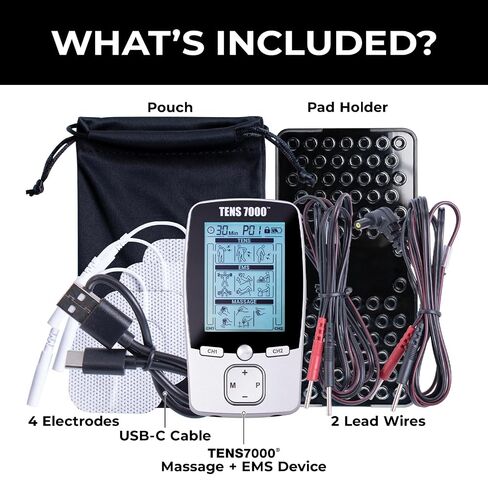TENS 7000 3-in-1 Combo TENS Unit Muscle Stimulator, Back Pain Relief, Sciatica, Neck, Shoulder, Muscle Pain, Electronic Pulse Massage, 36 Customizable Programs, 4 Electrode Pads in Kuwait