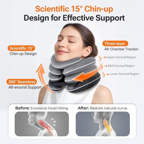 Built-in Inflatable Neck Stretcher with High-Front & Low-Back for Effective Traction, Neck Decompression Devices with 3-Layer Chambers in Varied Sizes, Neck Decompression Home Use in Kuwait