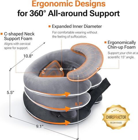Built-in Inflatable Neck Stretcher with High-Front & Low-Back for Effective Traction, Neck Decompression Devices with 3-Layer Chambers in Varied Sizes, Neck Decompression Home Use in Kuwait
