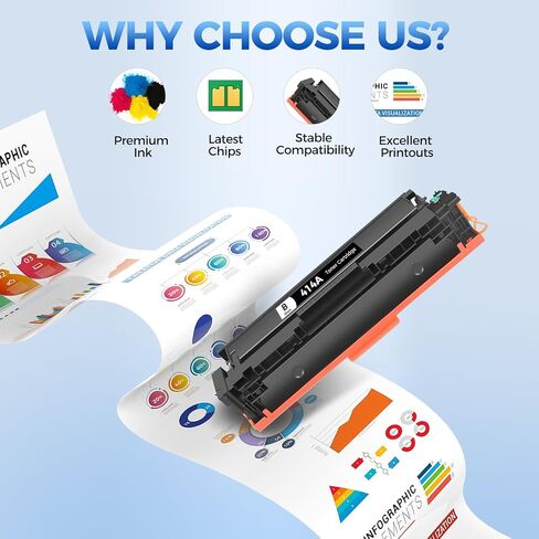 خراطيش حبر 414X 4 عبوات متوافقة مع حبر HP 414X W2020X 414A W2020A متوافق مع طابعات HP Color Laser Jet Pro M454 M454dn M454dw MFP M479 M479w M479dn M479fdw Enterprise M455dn MFP M480f in Kuwait