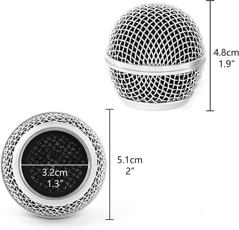Musiin Microphone Grille compatible with SM58, SM58-LC, SM58S, BETA 58A, SV100, PGX24, SLX4 Microphone Head Cover, Microphone Ball Head Grille, Pickup Head Parts (Silver) in Kuwait