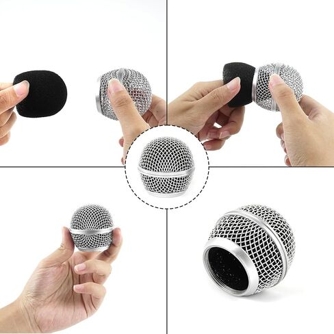 Musiin Microphone Grille compatible with SM58, SM58-LC, SM58S, BETA 58A, SV100, PGX24, SLX4 Microphone Head Cover, Microphone Ball Head Grille, Pickup Head Parts (Silver) in Kuwait