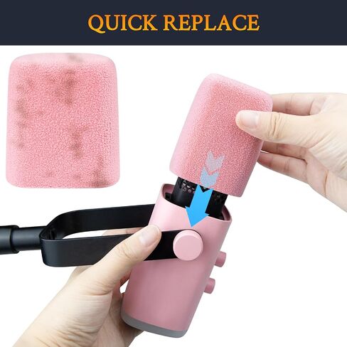 SOULWIT 2Pcs Flocked Windscreen for Fifine AmpliGame AM8 Microphone, Mic Cover Pop Filter Windproof Muff - Pink in Kuwait