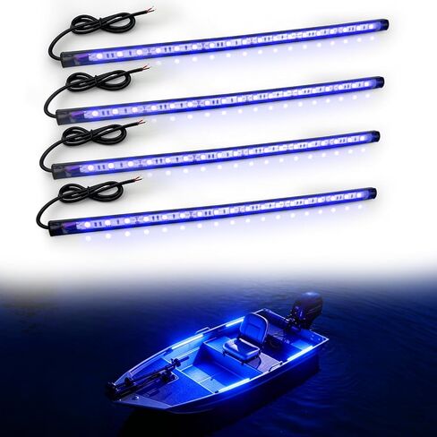 شريط أضواء LED أسود للقوارب البحرية 12 فولت، شريط LED للأشعة فوق البنفسجية مقاوم للماء IP67 للأضواء الداخلية للقوارب، إضاءة لاصقة مرنة لقارب بونتون كاياك جون (4 قطع للأشعة فوق البنفسجية) in Kuwait