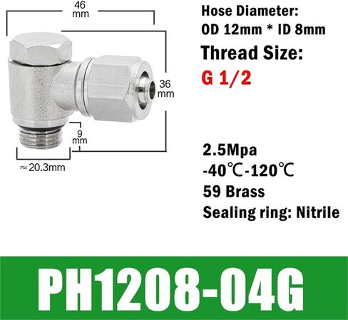 Copper Hinged Right Angle PH Pneumatic Quick Connector PH4/6/8/10/12-01/02/03/04/M5 Thread G-type 1Pcs(TKN-PH12-04-G) in Saudi Arabia