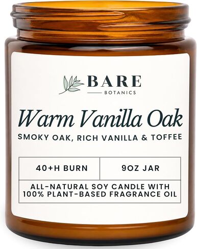 Baranics Baranics Warm Vanilla Oak شمعة الصويا المعطرة - شمعة غير سامة متميزة في جرة 9 أوقية - 100 ٪ شمع الصويا الطبيعية وزيوت العطور القائمة على النباتات ، محفوظة بشكل طبيعي - مُحسّن في WI - 40 ساعة حرق طويل in Kuwait