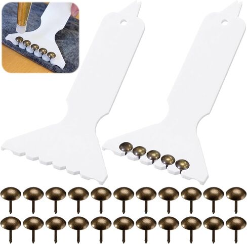 Novabright 2 Pack 7.5 Inch Quick Fancy Nailer Spacer Set White Decorative Nail Spacer with 200 Pcs Antique Bronze Round Nails Upholstery Decorative Nailing Tool Kit for Furniture Home Decoration in Kuwait