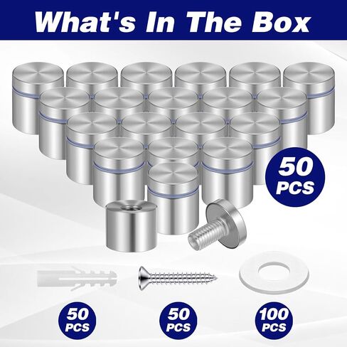 50 Pcs Standoff Screws, (3/4"x 1") Advertising Screws Stainless Steel Wall Standoff Mounting Hardware with Rubber Rings, Wall Anchors for Acrylic Signs Nail, Glass Picture Frames Artwork in Kuwait