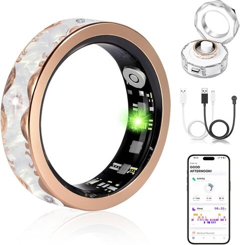 Advanced Smart Ring for Women and Men - IP68 Waterproof Health Tracker Ring with Heart Rate, Step Counting, Sleep Monitoring, No Subscription Fee for iPhone/Android, Enamel Rose Gold 8# in Kuwait